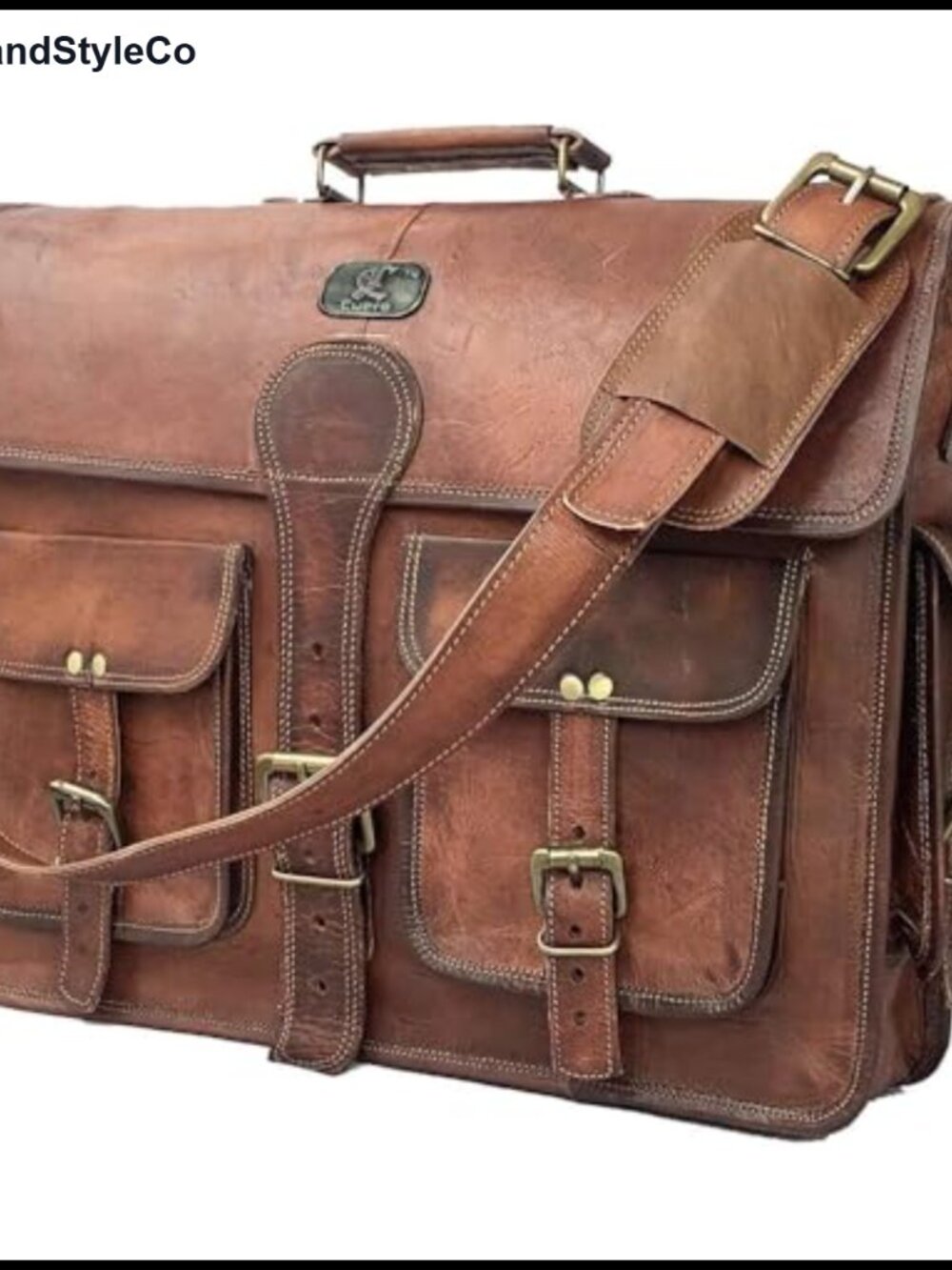 Vintage Handmade Full-Grain Leather Messenger Bag for 14" Laptop Briefcase